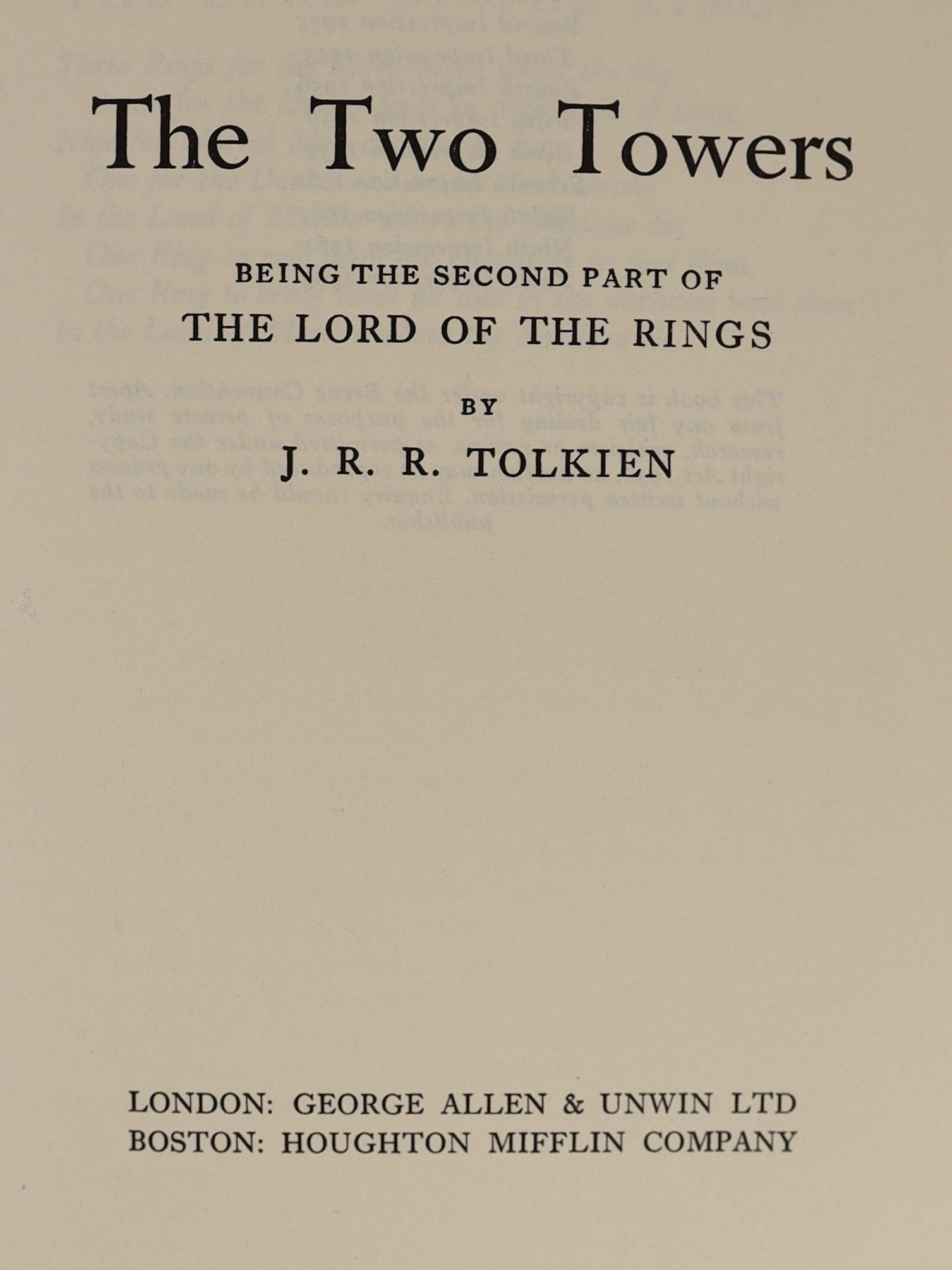 Tolkien, J.R.R - Lord of the Rings - The Fellowship of the Ring, 11th impression, 1961, The Two Towers, 10th impression, 1963 and The Return of the King, 11th impression, 1965, all with unclipped d/j’s, retaining folded